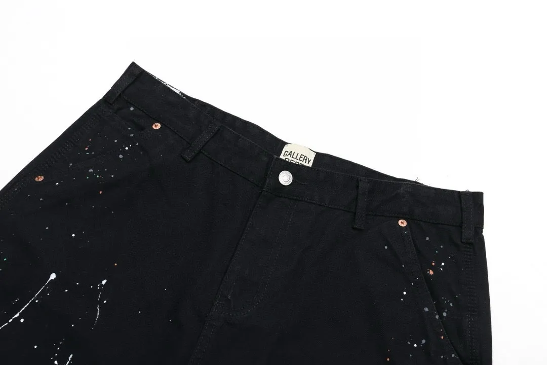 #8060 P220💰 GALLERY DEPT. Spliced ​​washed vintage jeans for men and women, high street splashed ink trousers, micro-flared casual trousers, trendy couples, the same style. Time-consuming waste materials, hand-made inkjet is an indispensable highlight.   Customized buttons, the buckle surface has been oxidized and distressed, customized ykk zippers, the minimum order is extremely high, the details of the accessories are all in place, and the hangtag and packaging are as always.  Color: Black Size: S-XXL (corresponding to 28-36)